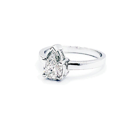 Diamond Pear Shape Solitaire Ring White Gold 18K